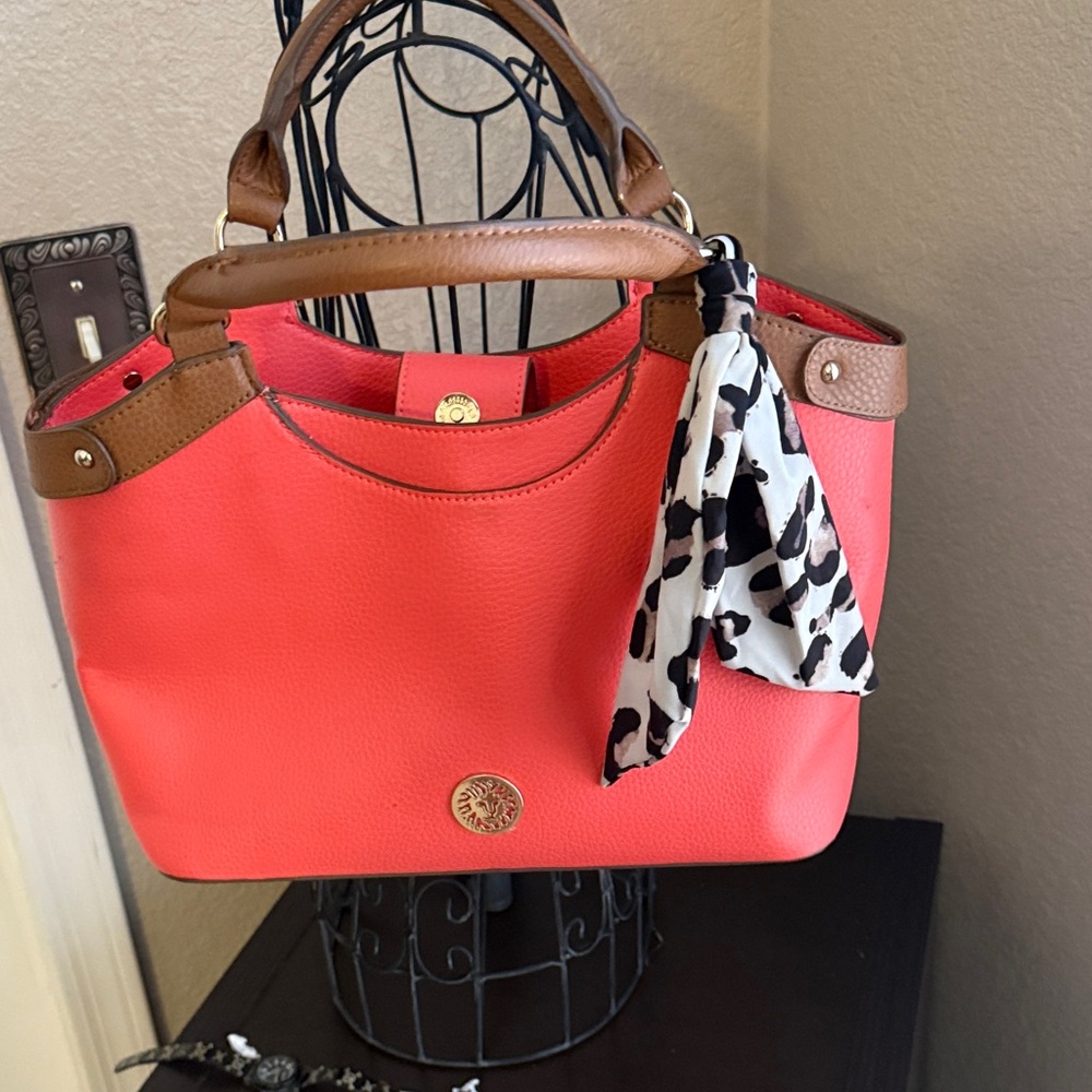 Anne Klein Coral and Brown Shoulder Bag